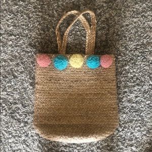 boho pom pom straw bag